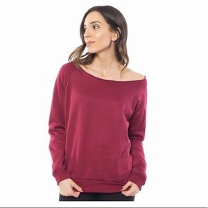 Fleece Off Shoulder Pullover Burgundy Sweatshirt